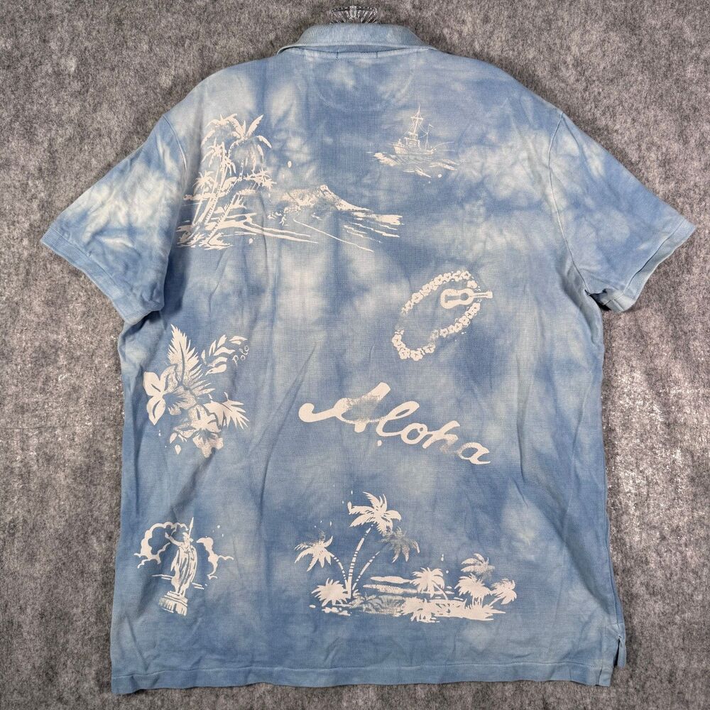 Ralph Lauren Polo Shirt Mens Size Large Blue Hawaiian Aloha Classic Fit Tie Dye - Picture 10 of 10